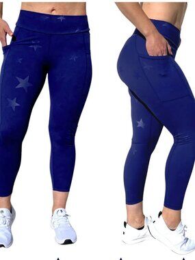 Flex it Pink (FIP) Star Leggings Size L (10-12) New 7/8 long, Pockets, V-shape